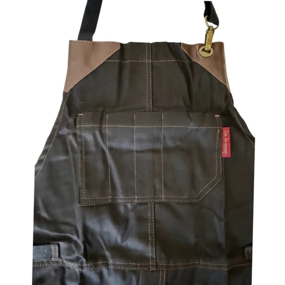 UNDER NY SKY Black Denim Bib Apron Strap Barber Barista Florist Chef Uniform - Picture 2 of 5